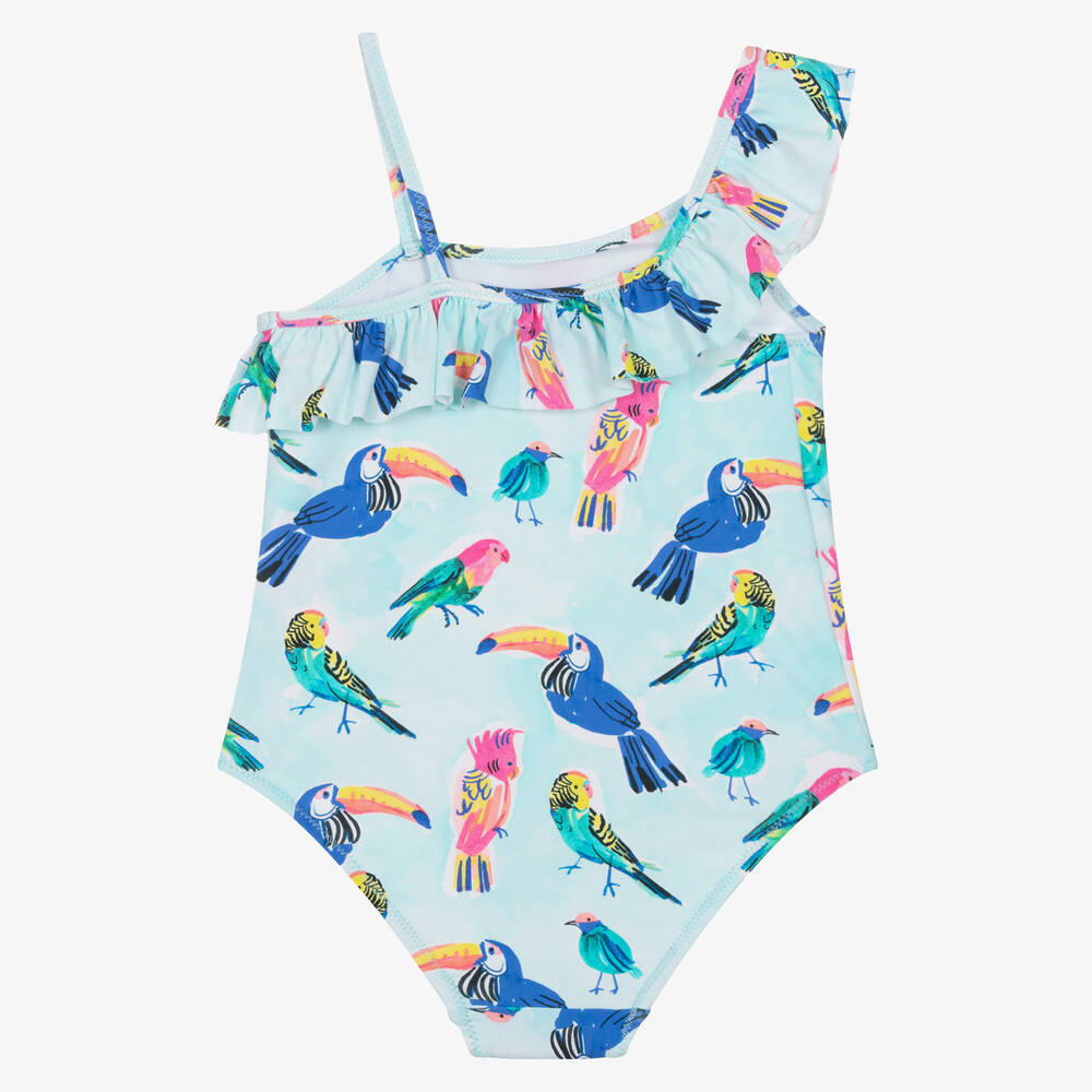 Hatley-Girls Blue Tropical Bird Swimsuit (UPF50+) | Childrensalon Outlet