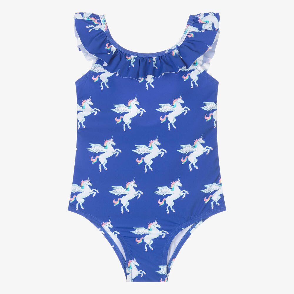 Hatley-Girls Blue Unicorn Swimsuit (UPF50+) | Childrensalon Outlet