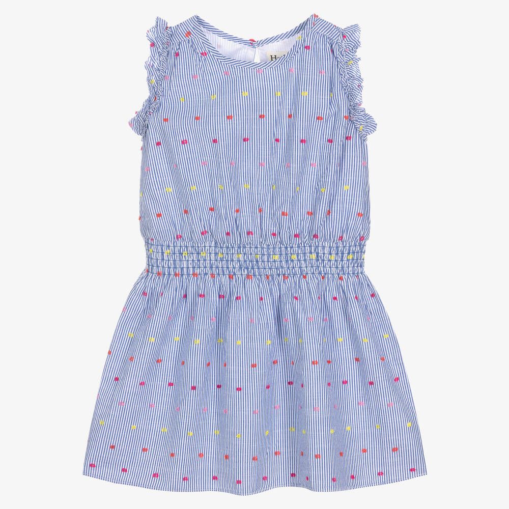 Hatley - Girls Blue & White Cotton Dress  | Childrensalon