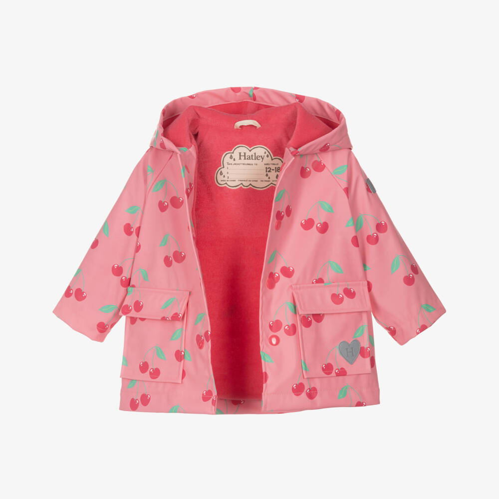 Hatley-Girls Cherry-Printed Pink Raincoat | Childrensalon Outlet