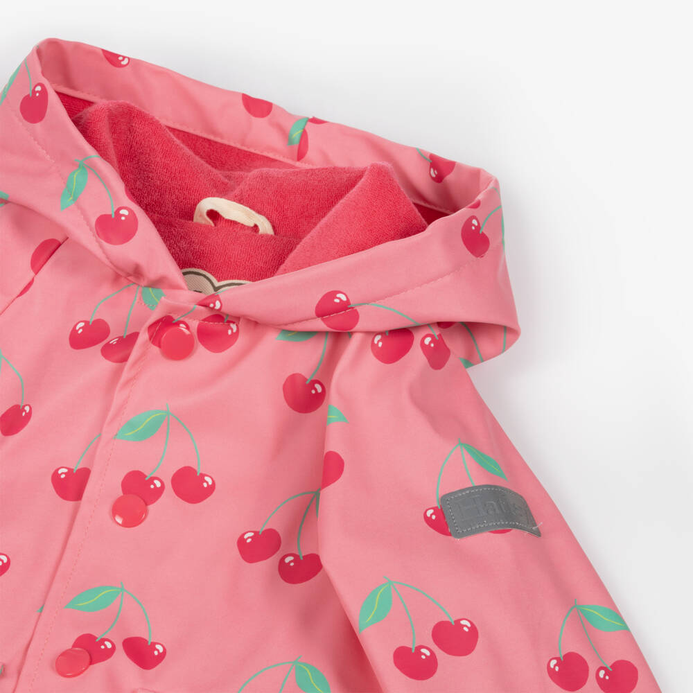 Hatley-Girls Cherry-Printed Pink Raincoat | Childrensalon Outlet