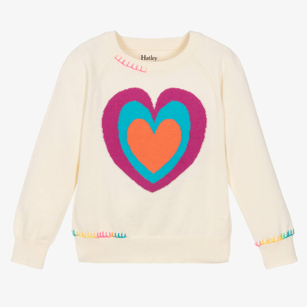 Hatley-Girls Cream Heart Knit Jumper | Childrensalon Outlet