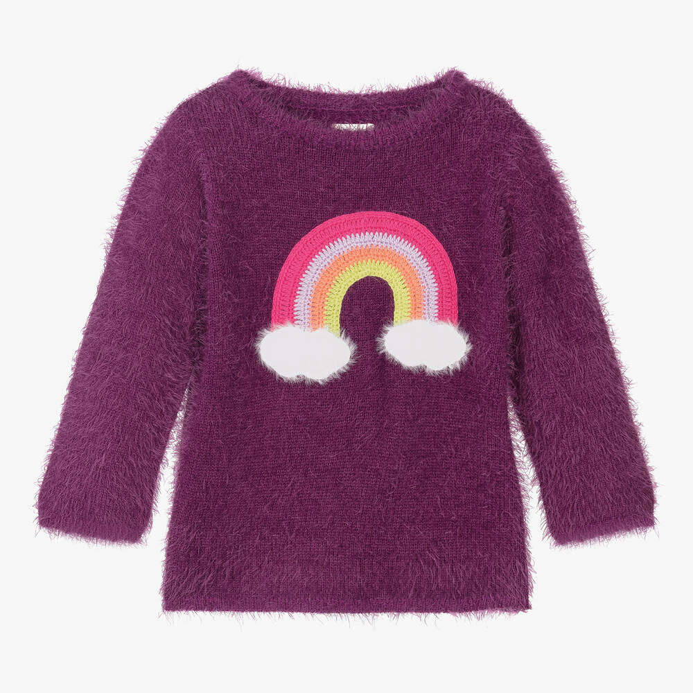 Hatley - Girls Fluffy Purple Rainbow Jumper | Childrensalon