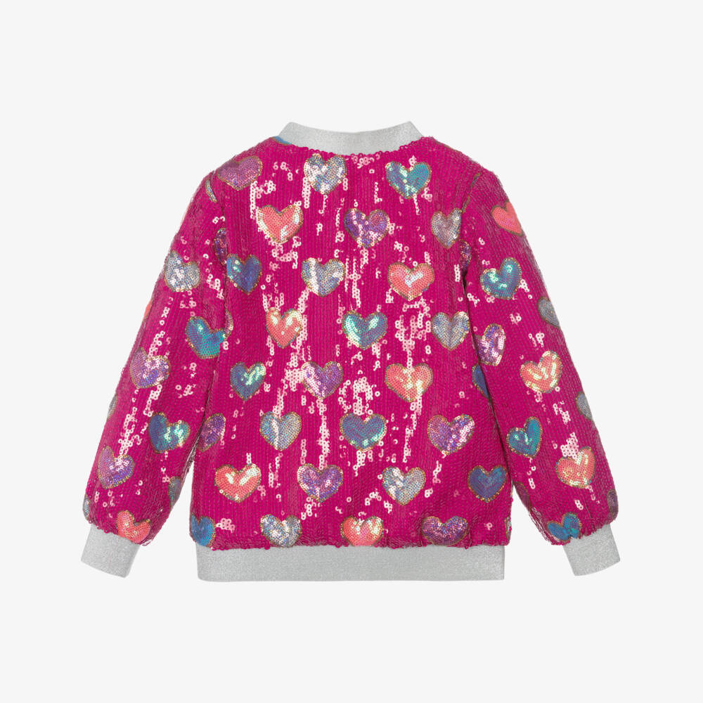 Hatley-Girls Fuchsia Pink Sequinned Hearts Bomber Jacket | Childrensalon Outlet