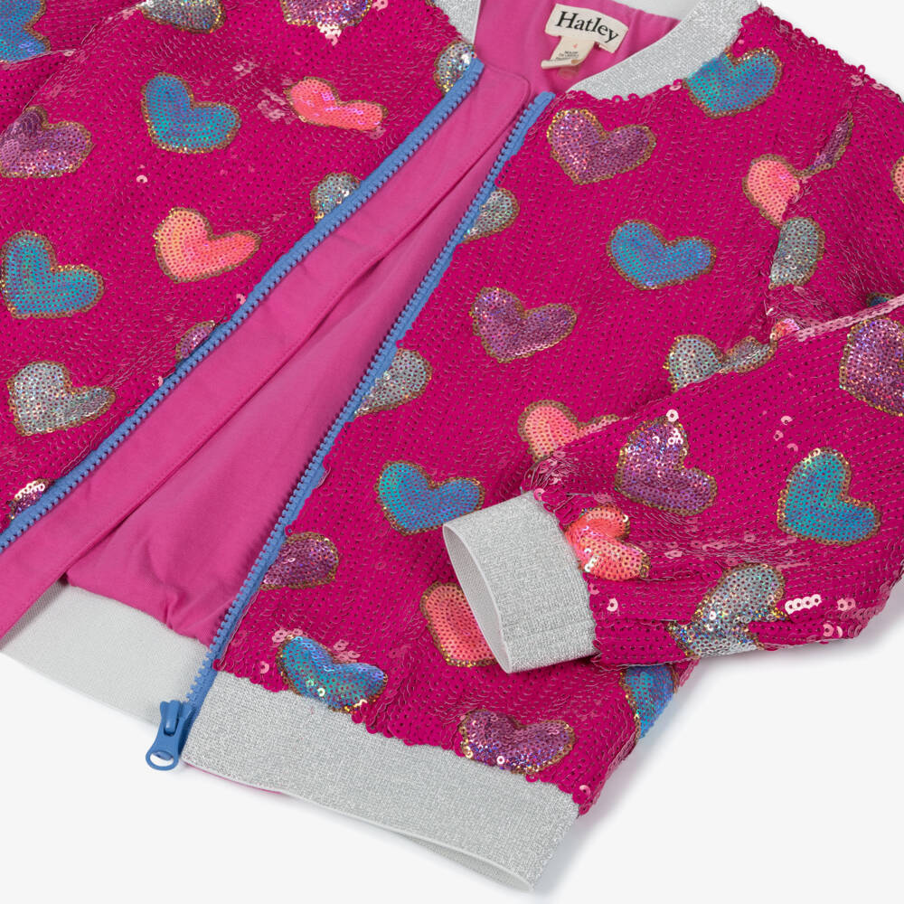 Hatley-Girls Fuchsia Pink Sequinned Hearts Bomber Jacket | Childrensalon Outlet