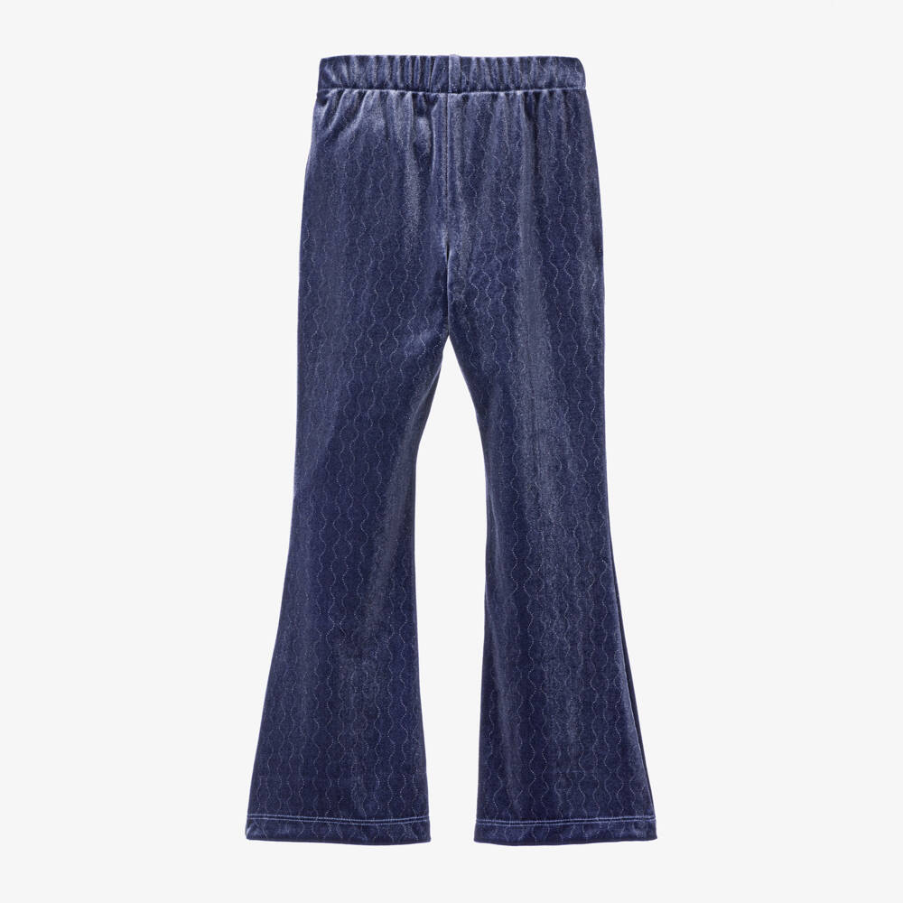 Hatley-Girls Glitter Blue Velour Flares | Childrensalon Outlet
