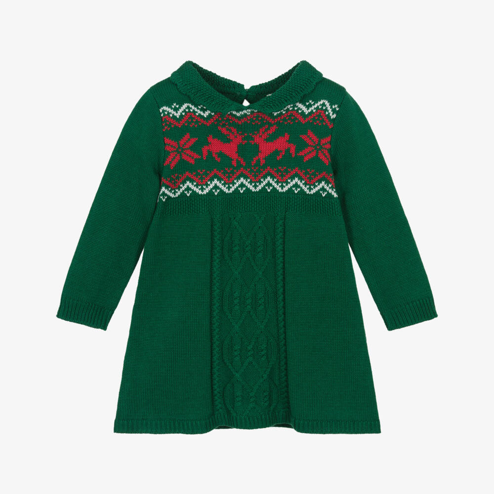 Hatley-Girls Green Fair Isle Knit Dress | Childrensalon Outlet