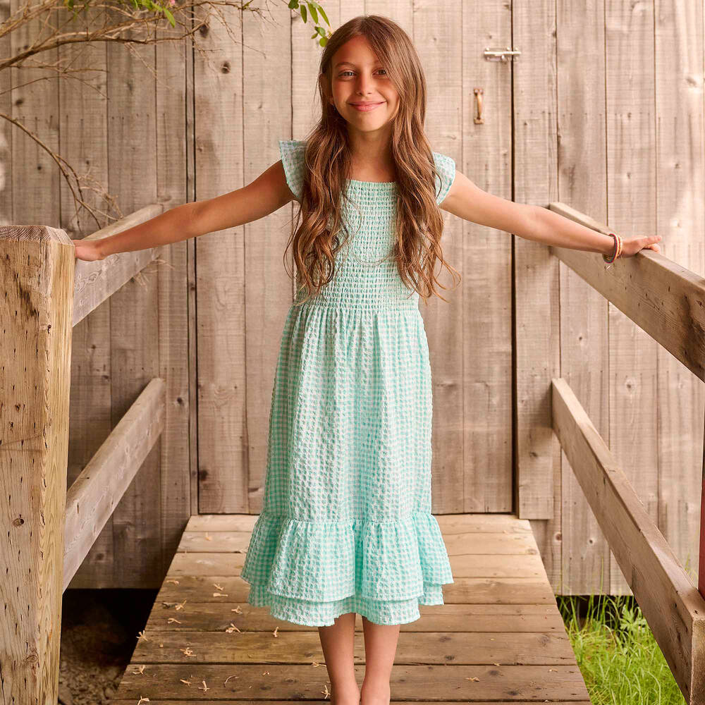 Hatley-Girls Green Gingham Seersucker Dress | Childrensalon Outlet