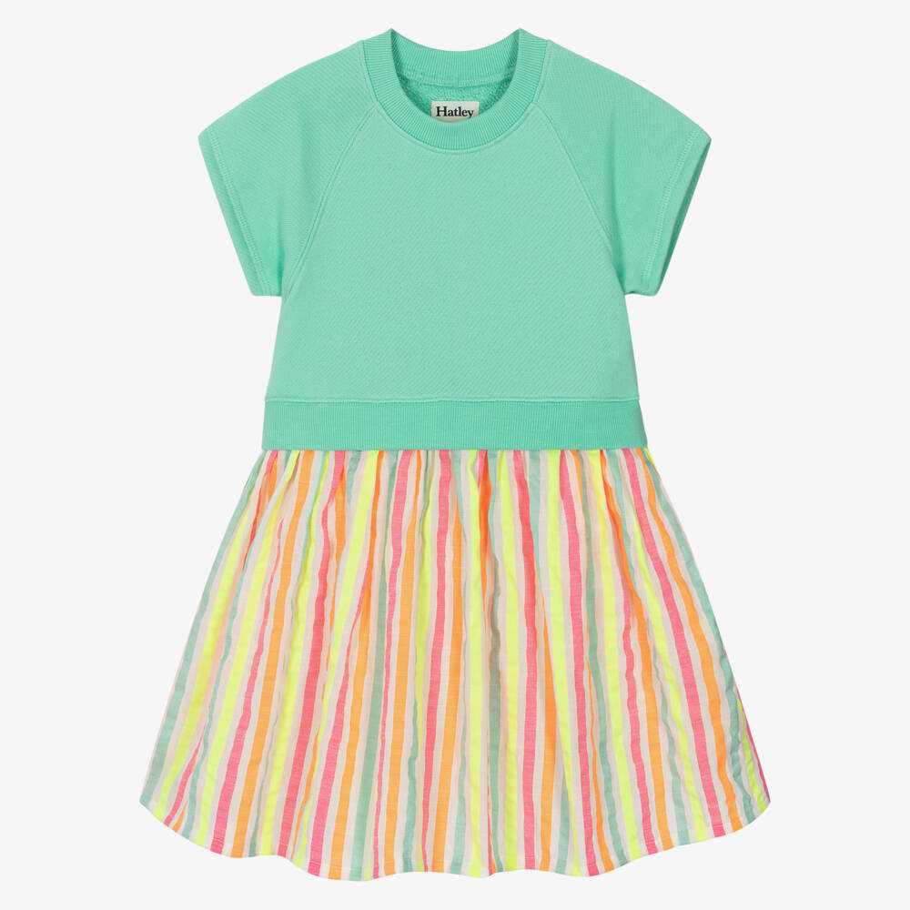 Hatley-Girls Green & Multicoloured Stripe Cotton Dress | Childrensalon Outlet