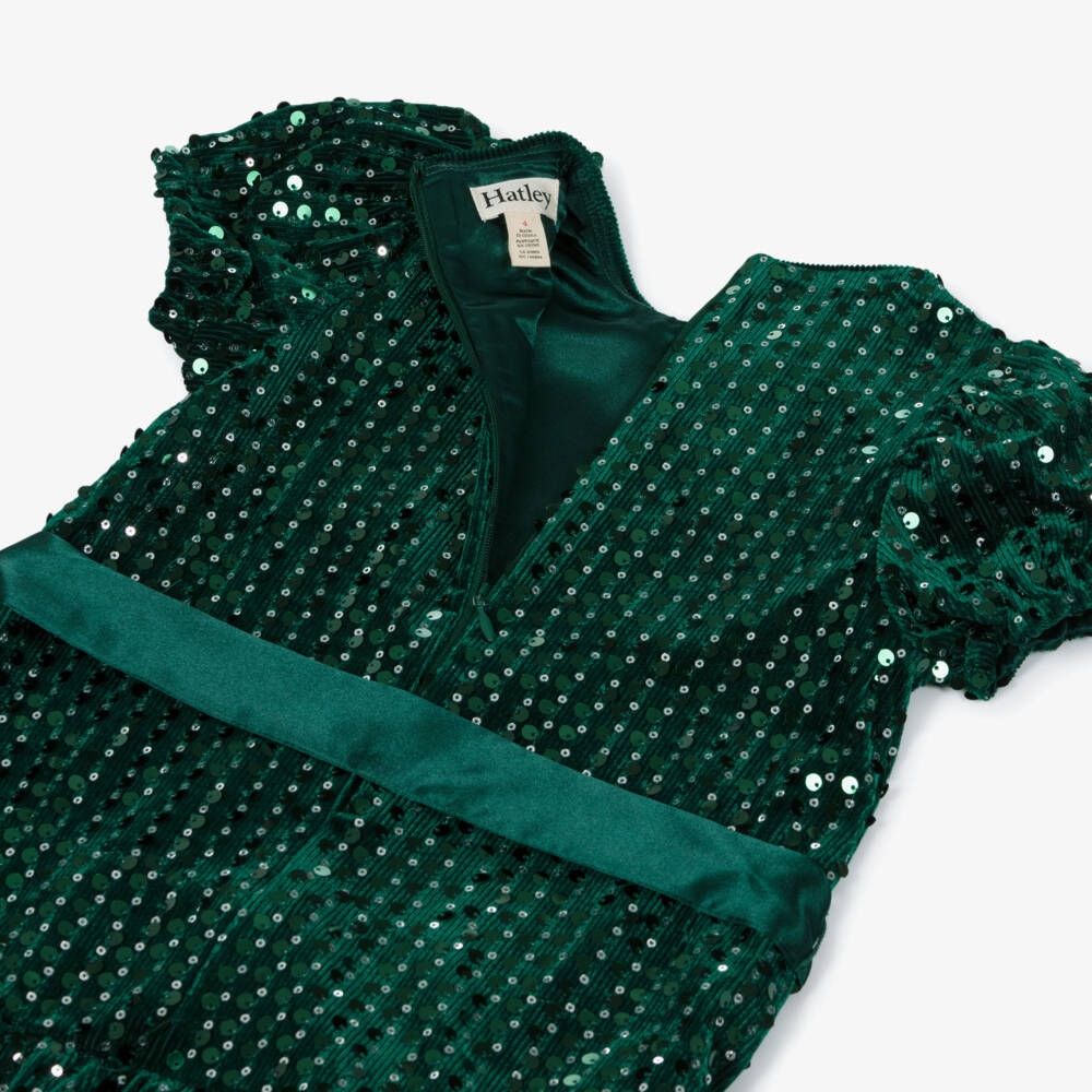 Hatley-Girls Green Sequinned Velour Dress | Childrensalon Outlet