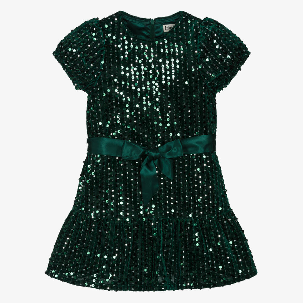 Hatley-Girls Green Sequinned Velour Dress | Childrensalon Outlet