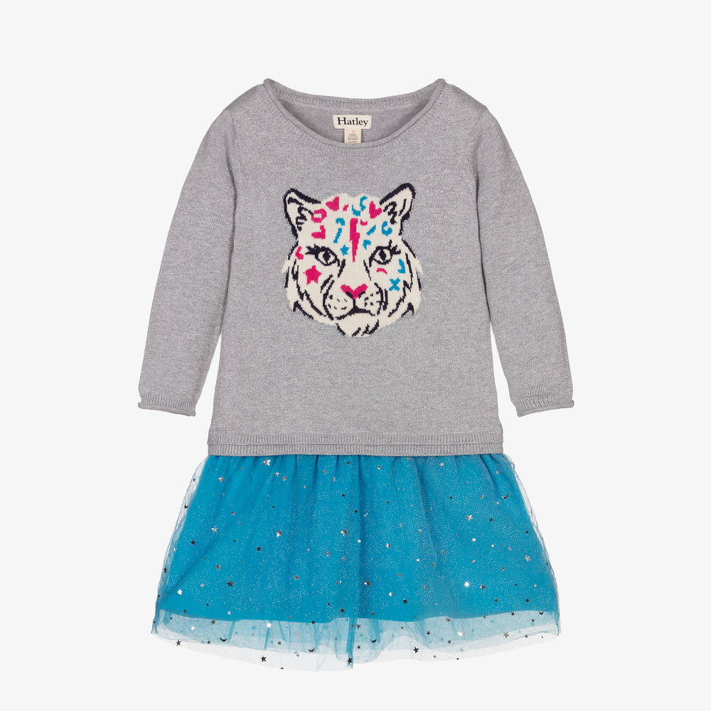 Hatley - Robe grise et bleue Guépard Fille | Childrensalon