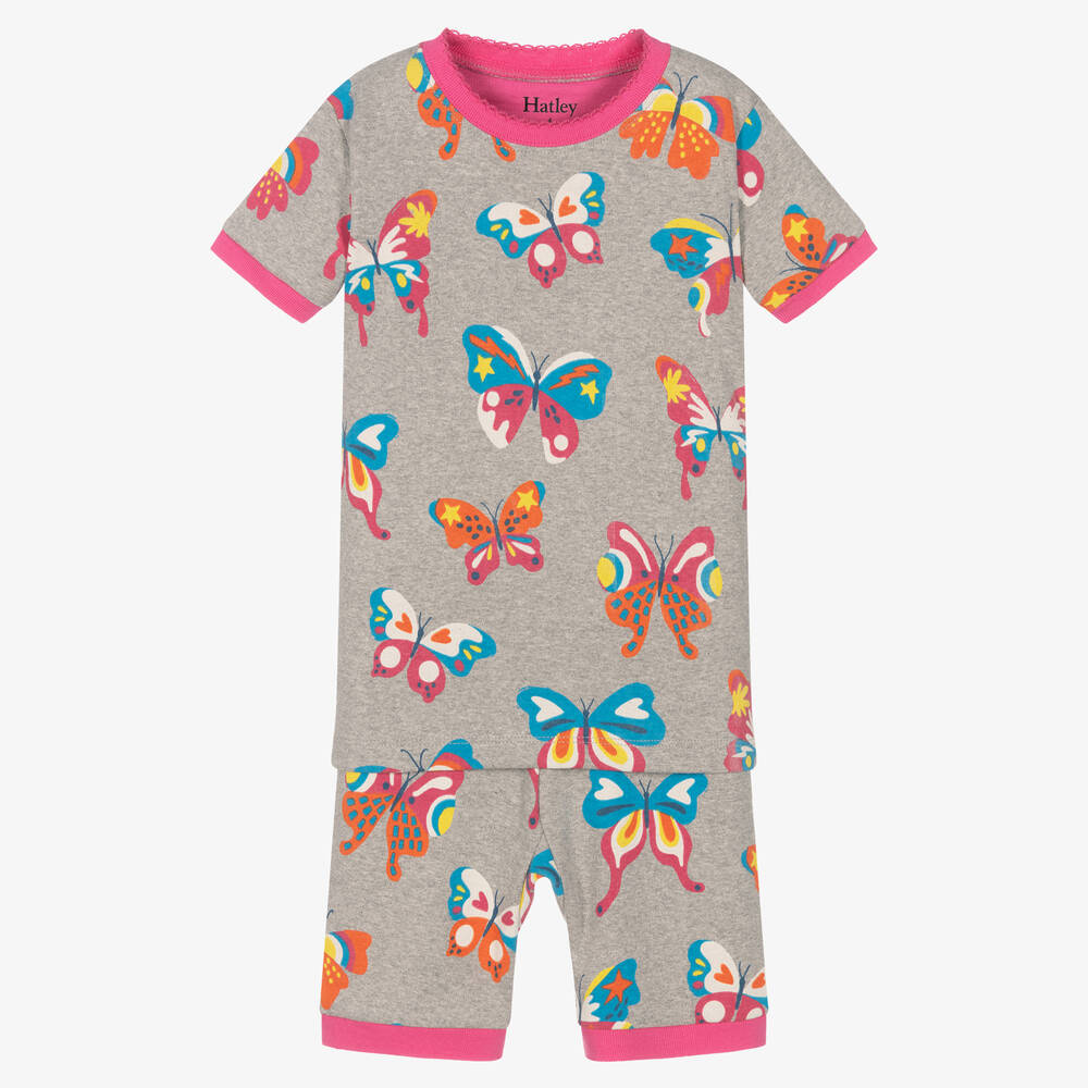 Hatley - Girls Grey Cotton Butterfly Pyjamas | Childrensalon