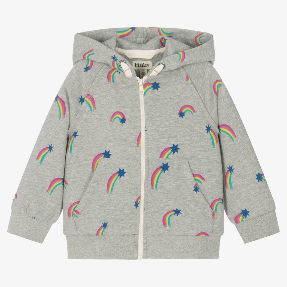Hatley - Girls Grey Cotton Rainbow Zip-Up Hoodie | Childrensalon