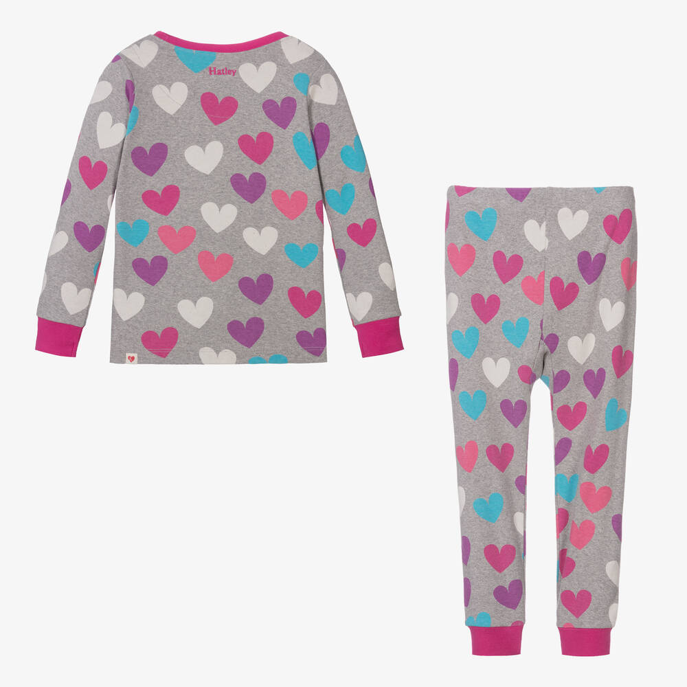 Hatley-Girls Grey Fun Hearts Cotton Pyjamas | Childrensalon Outlet