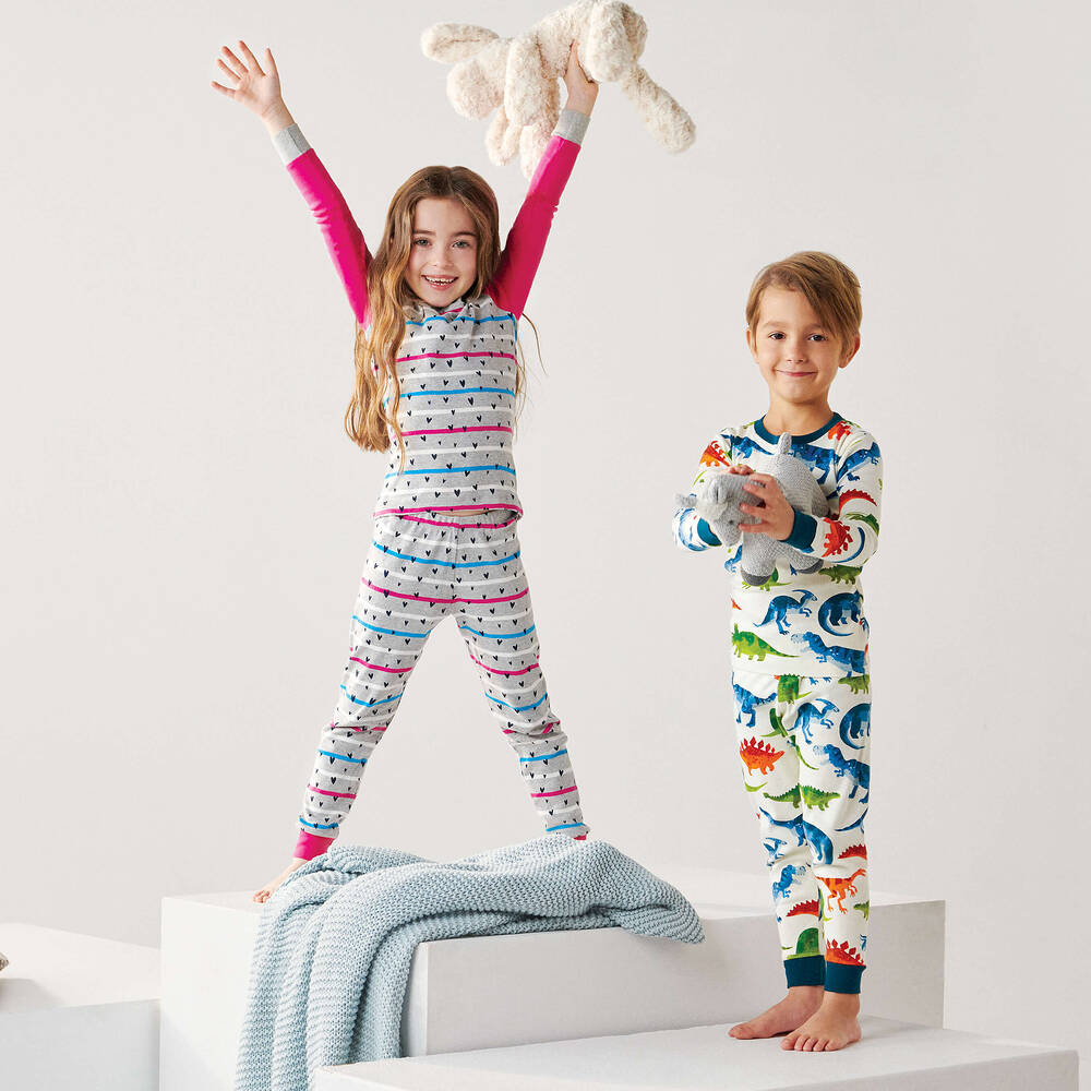 Hatley-بيجاما قطن عضوي لون رمادي وزهري للبنات | Childrensalon Outlet