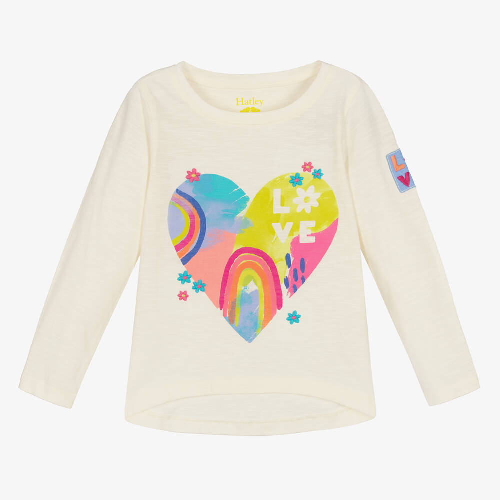 Hatley - Girls Ivory Cotton Heart Love Top | Childrensalon