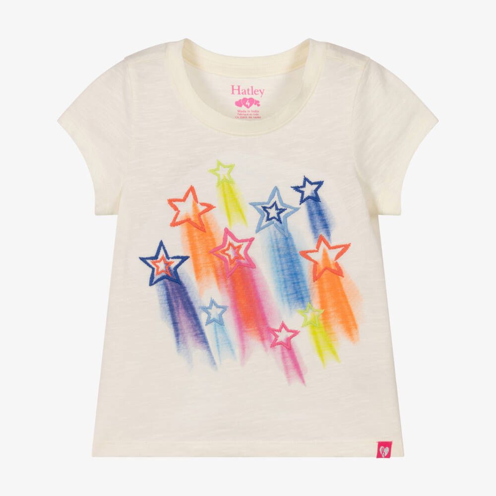 Hatley-Girls Ivory Cotton Shooting Stars T-Shirt | Childrensalon Outlet