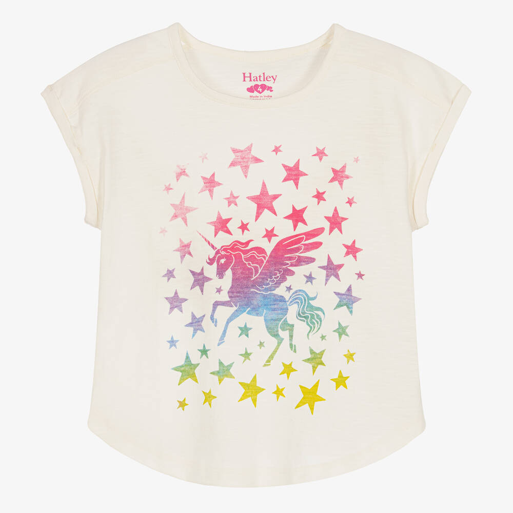 Hatley - Girls Ivory Cotton Star Power T-Shirt | Childrensalon