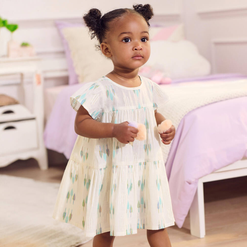 Hatley-Girls Ivory Feather Embroidered Dress | Childrensalon Outlet