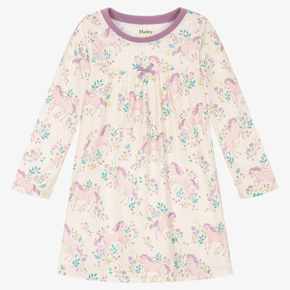 Hatley - Girls Ivory Horse Print Nightdress | Childrensalon