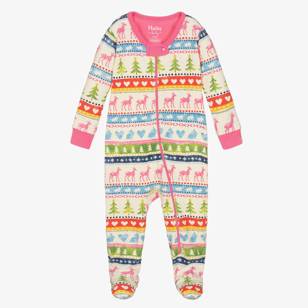 Hatley - Girls Ivory Painted Fair Isle Babygrow | Childrensalon