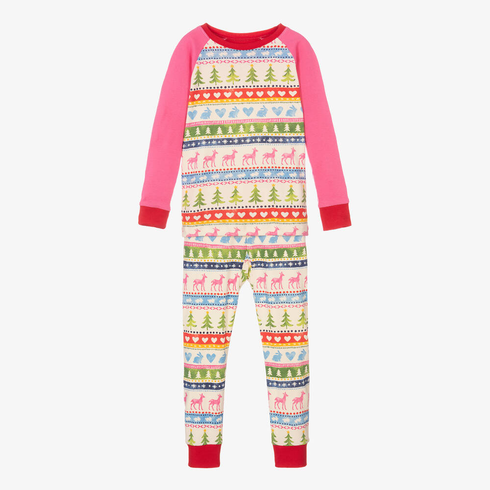 Hatley - Girls Ivory & Pink Cotton Fair Isle Pyjamas | Childrensalon