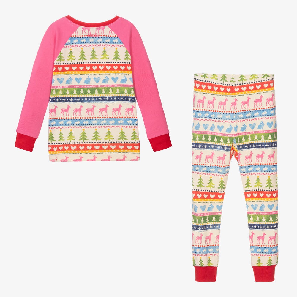 Hatley Girls Ivory Pink Cotton Fair Isle Pyjamas