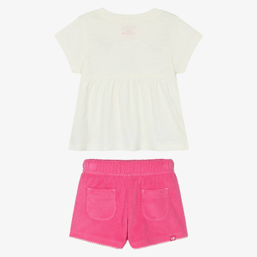 Hatley-Girls Ivory & Pink Flamingos Towelling Shorts Set | Childrensalon Outlet