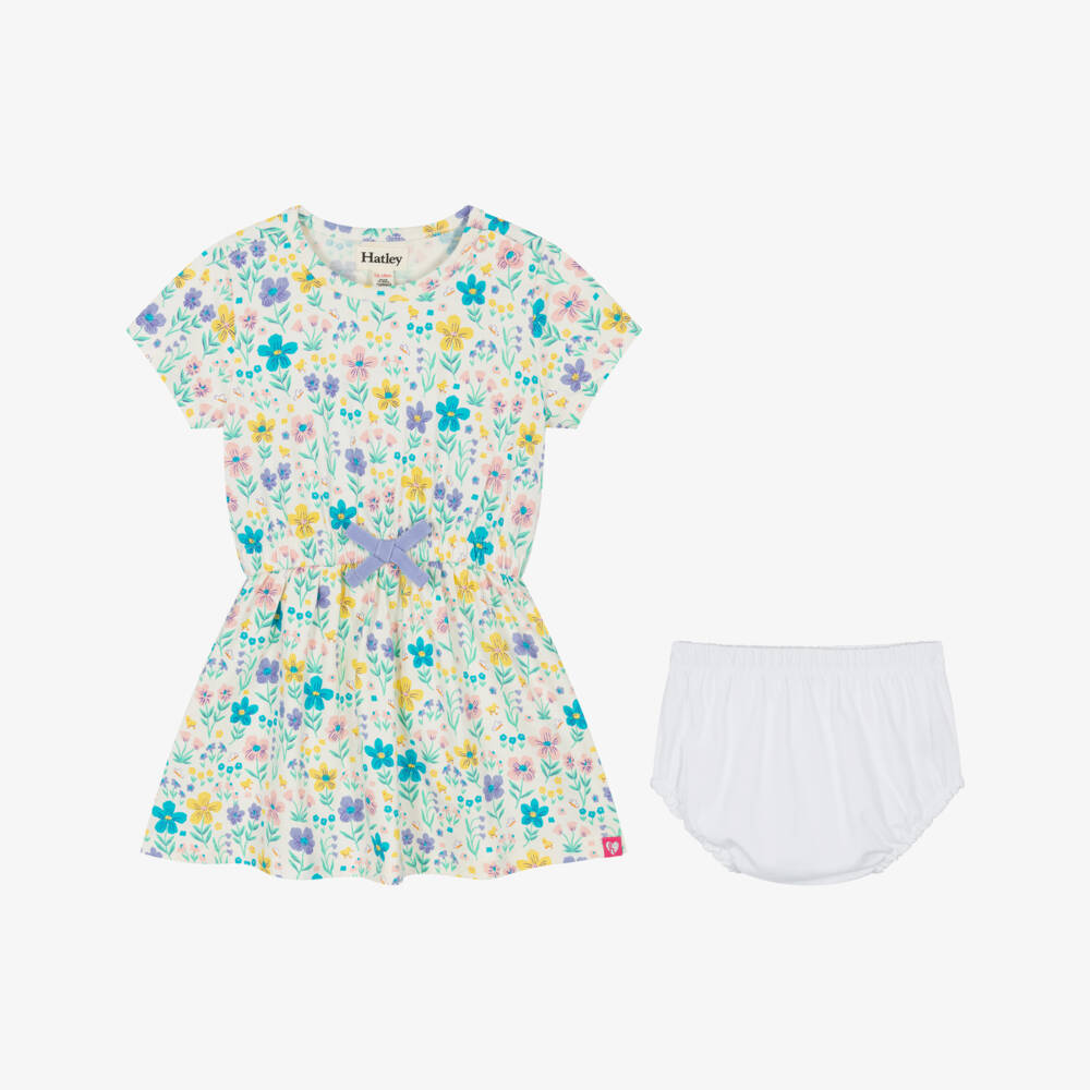 Hatley-Girls Ivory Pink & Purple Floral Cotton Dress | Childrensalon Outlet