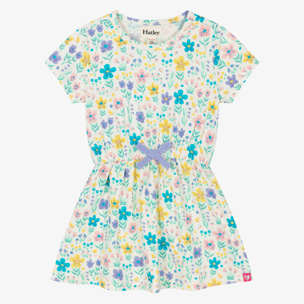 Hatley-Girls Ivory Pink & Purple Floral Cotton Dress | Childrensalon Outlet