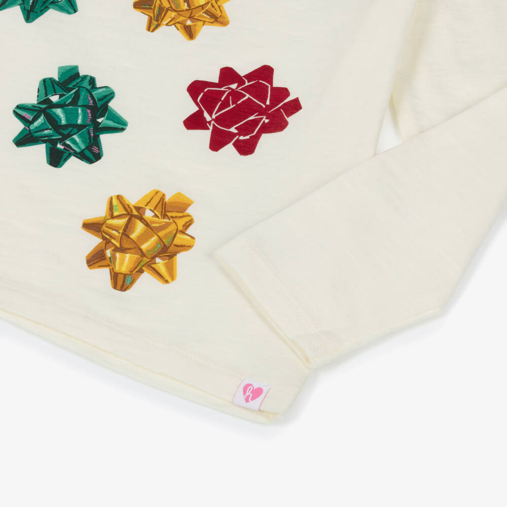 Hatley-Girls Ivory Rosette Bow Print Cotton Jersey Top | Childrensalon Outlet