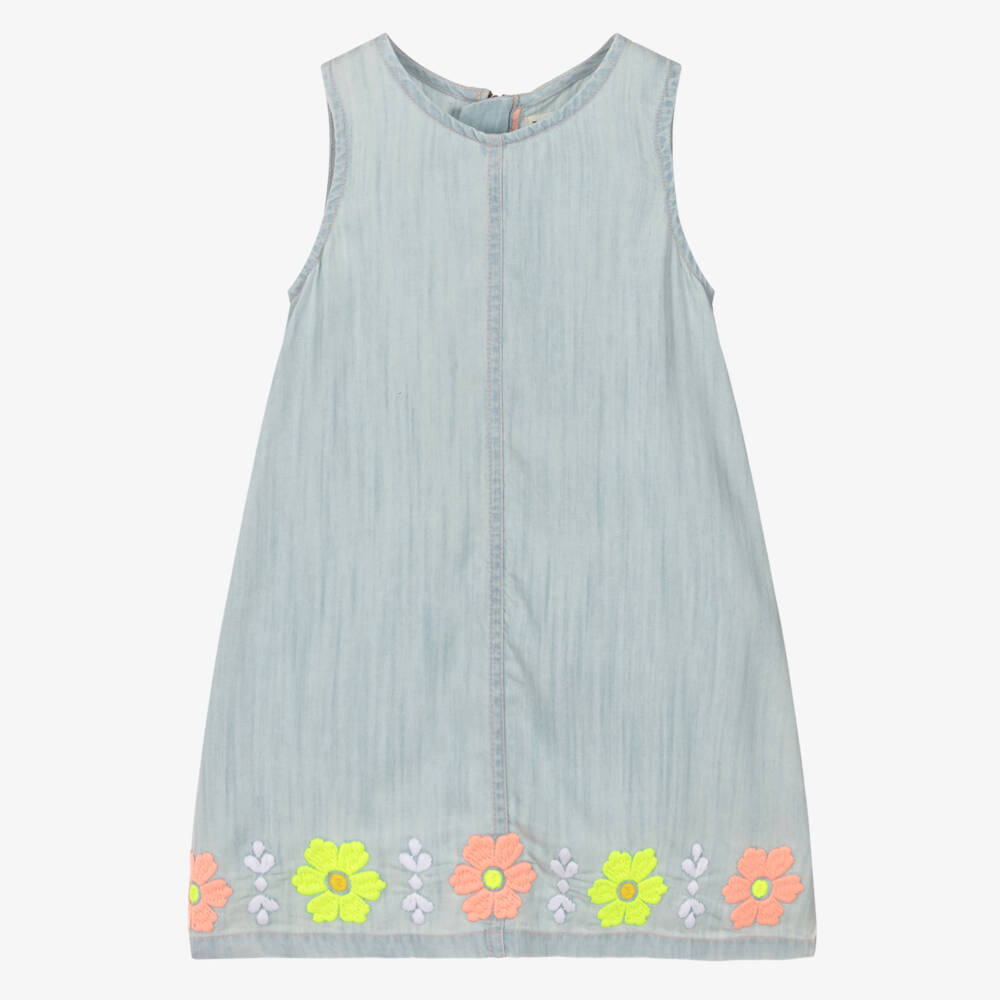 Hatley-Girls Light Blue Chambray Dress with Embroidered Flowers | Childrensalon Outlet