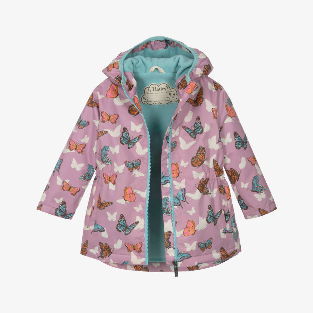 Hatley-معطف مطري وردي مزين بالفراشات للبنات | Childrensalon Outlet