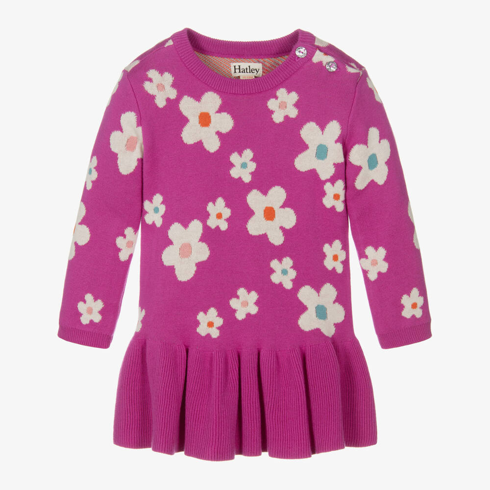 Hatley-Girls Magenta Knit Floral Dress | Childrensalon Outlet