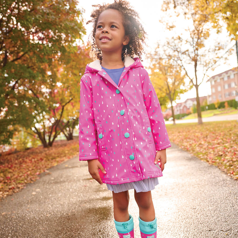 Hatley-Girls Magenta Raindrop Weatherproof Coat | Childrensalon Outlet
