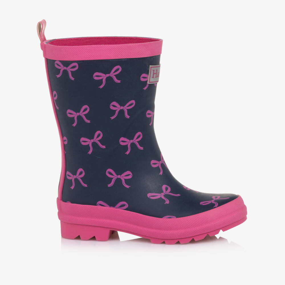 Hatley-أحذية بنات زرقاء مقاومة للماء مع فيونكة وردية | Childrensalon Outlet