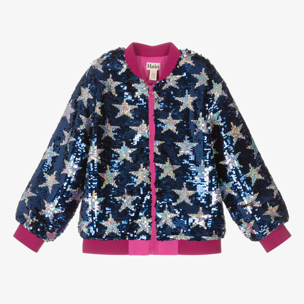 Hatley - Girls Navy Blue & Pink Sequin Bomber Jacket | Childrensalon