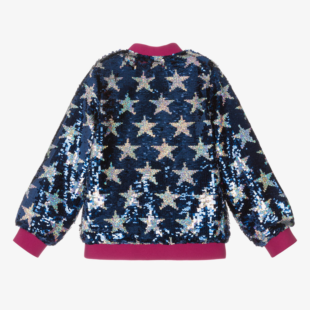 Hatley Girls Navy Blue Pink Sequin Bomber Jacket Childrensalon Outlet