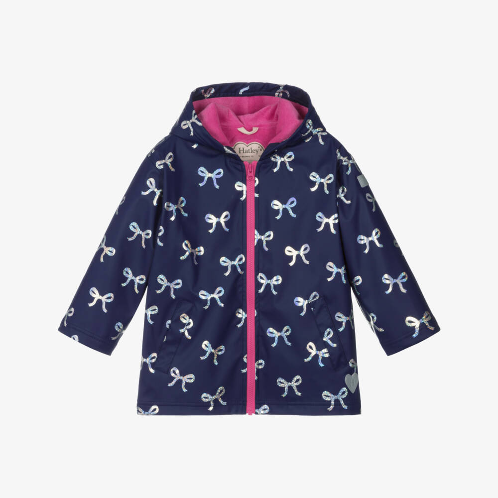 Hatley-Girls Navy Blue Raincoat with Foil Bows | Childrensalon Outlet