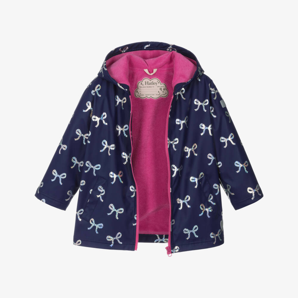 Hatley-Girls Navy Blue Raincoat with Foil Bows | Childrensalon Outlet