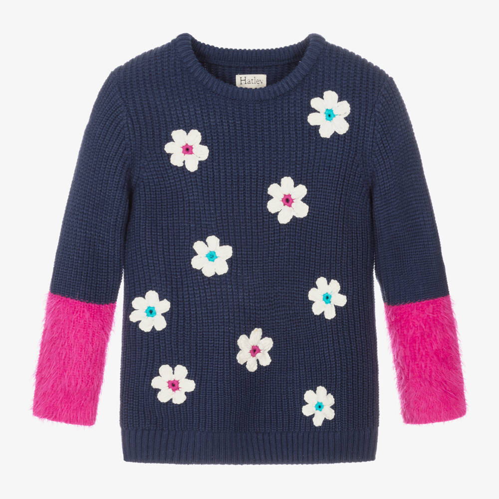 Hatley-Girls Navy Floral Knit Sweater | Childrensalon Outlet