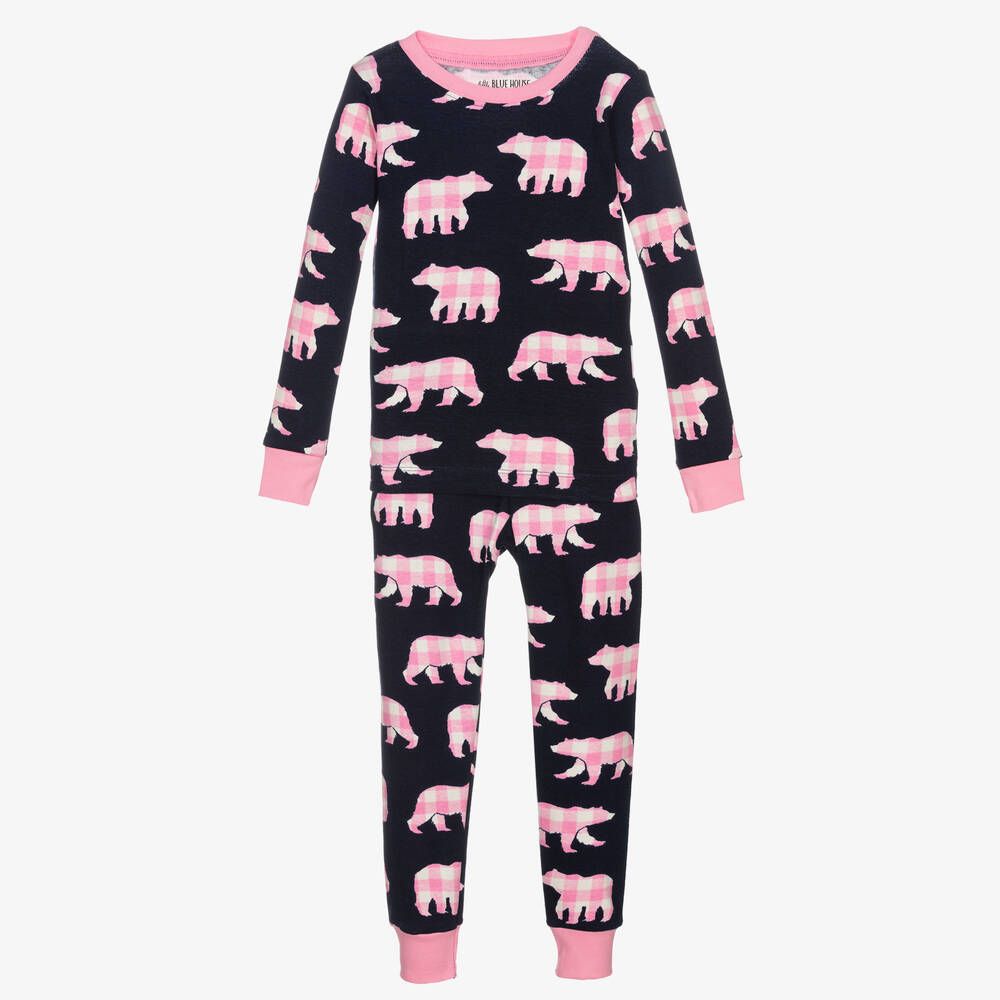 Little Blue House by Hatley - Girls Navy Pink Bears Pyjamas | Childrensalon