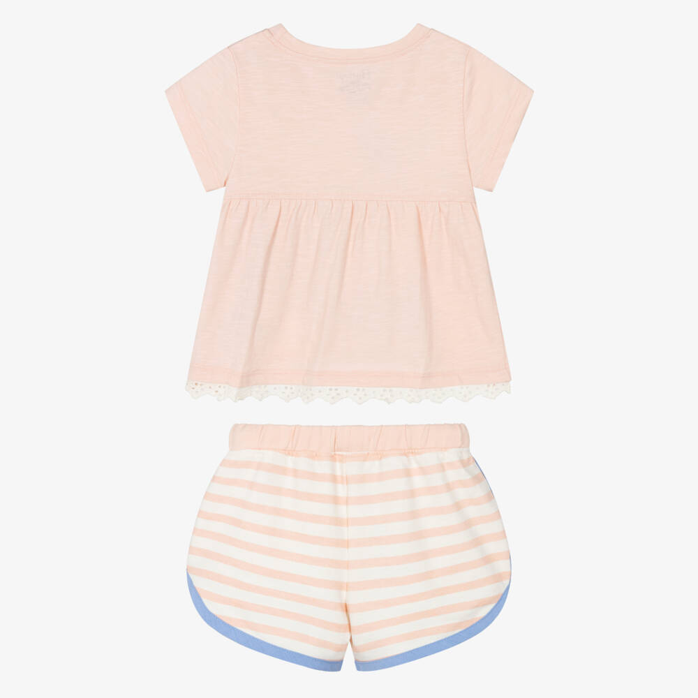 Hatley-Girls Pale Pink Cotton Elephant Shorts Set | Childrensalon Outlet