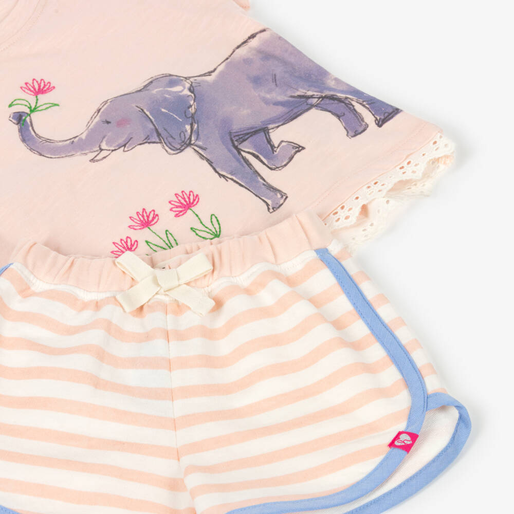 Hatley-Girls Pale Pink Cotton Elephant Shorts Set | Childrensalon Outlet