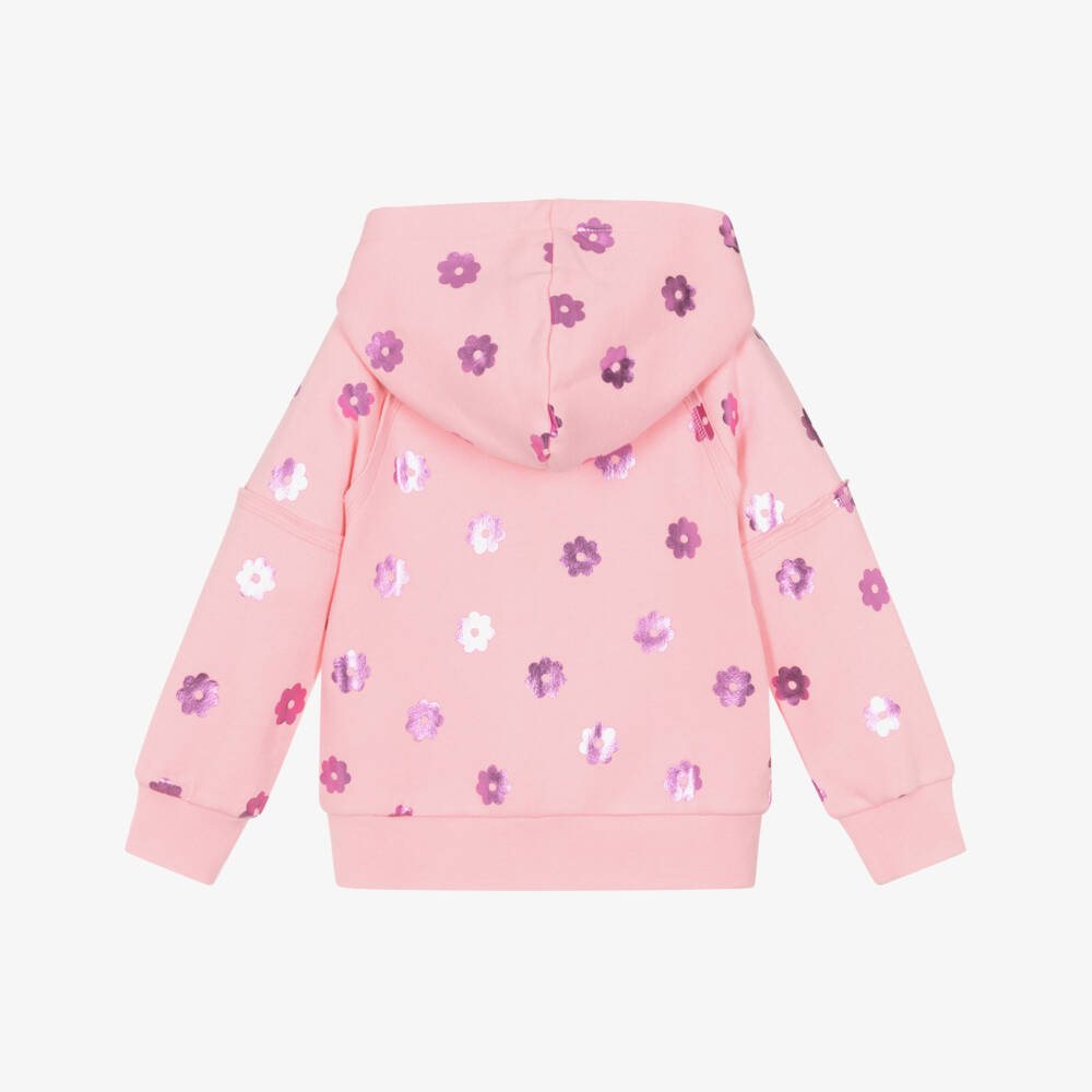 Hatley-Girls Pale Pink Hooded Zip-Up Top with Metallic Flowers | Childrensalon Outlet