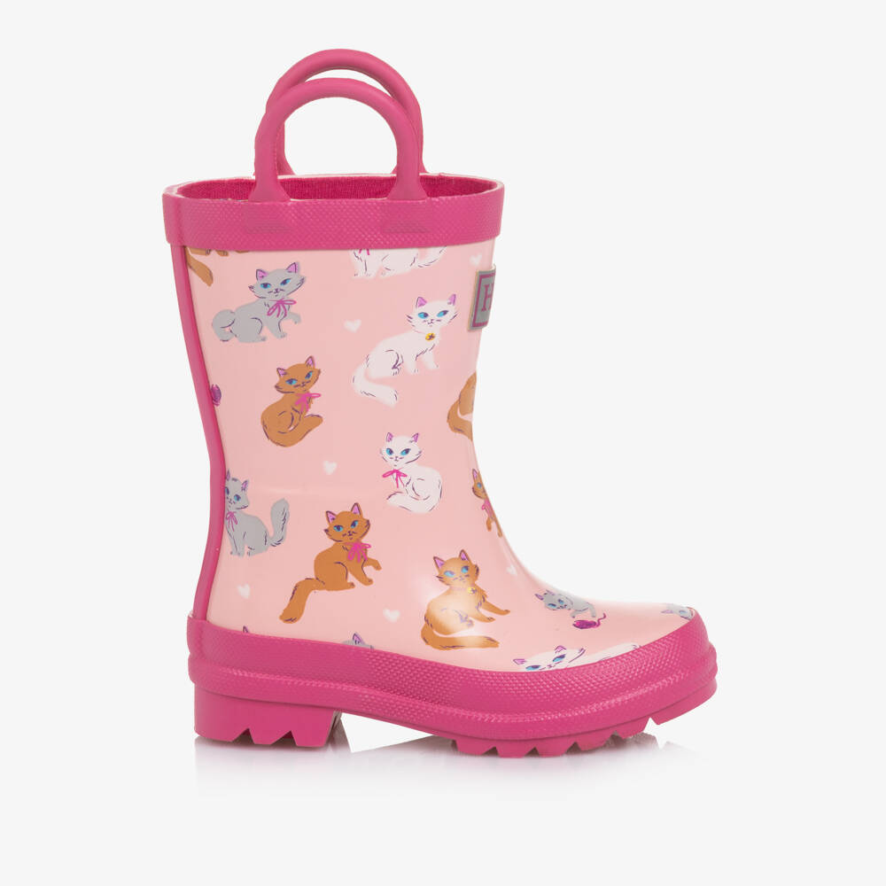 Hatley-جزمة مطاطية وردية للبنات بنقشة القطة | Childrensalon Outlet