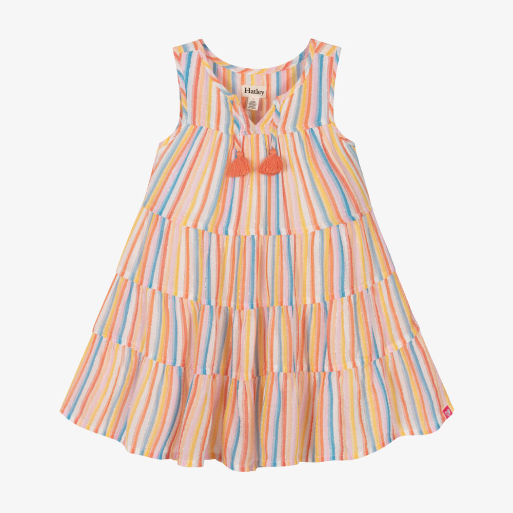 Hatley-Girls Pastel Striped Sleeveless Dress with Tassels | Childrensalon Outlet