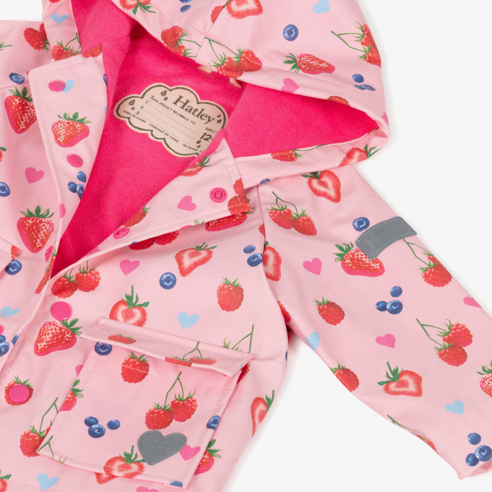 Hatley-Girls Pink Berries Hooded Raincoat | Childrensalon Outlet