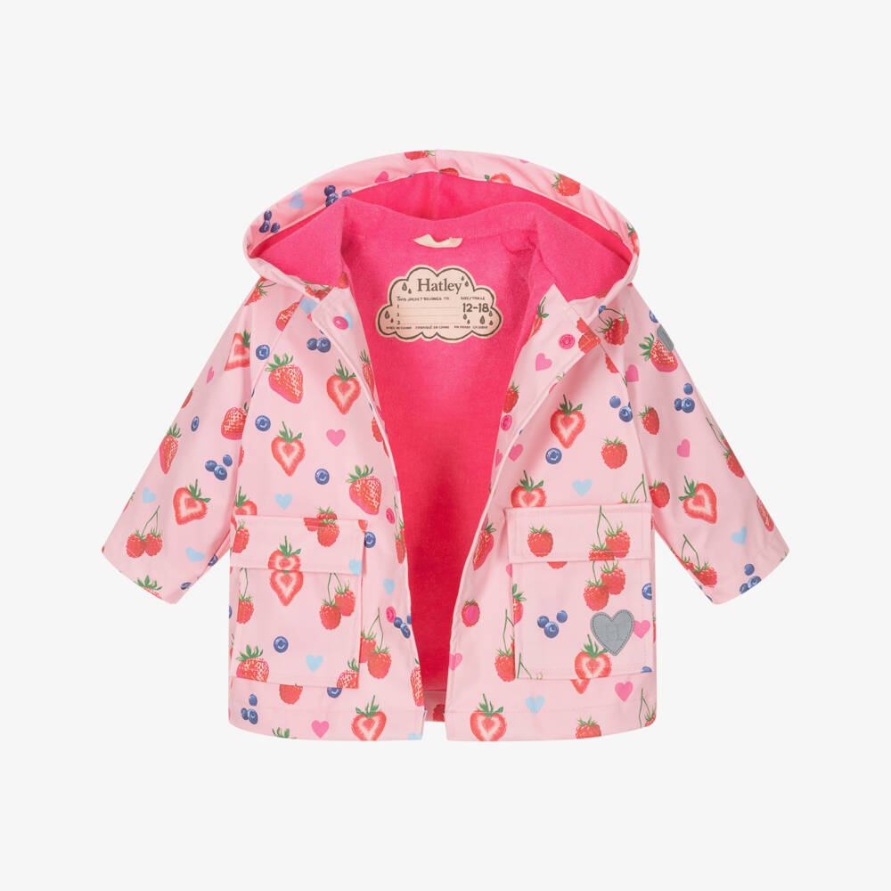 Hatley-Girls Pink Berries Hooded Raincoat | Childrensalon Outlet